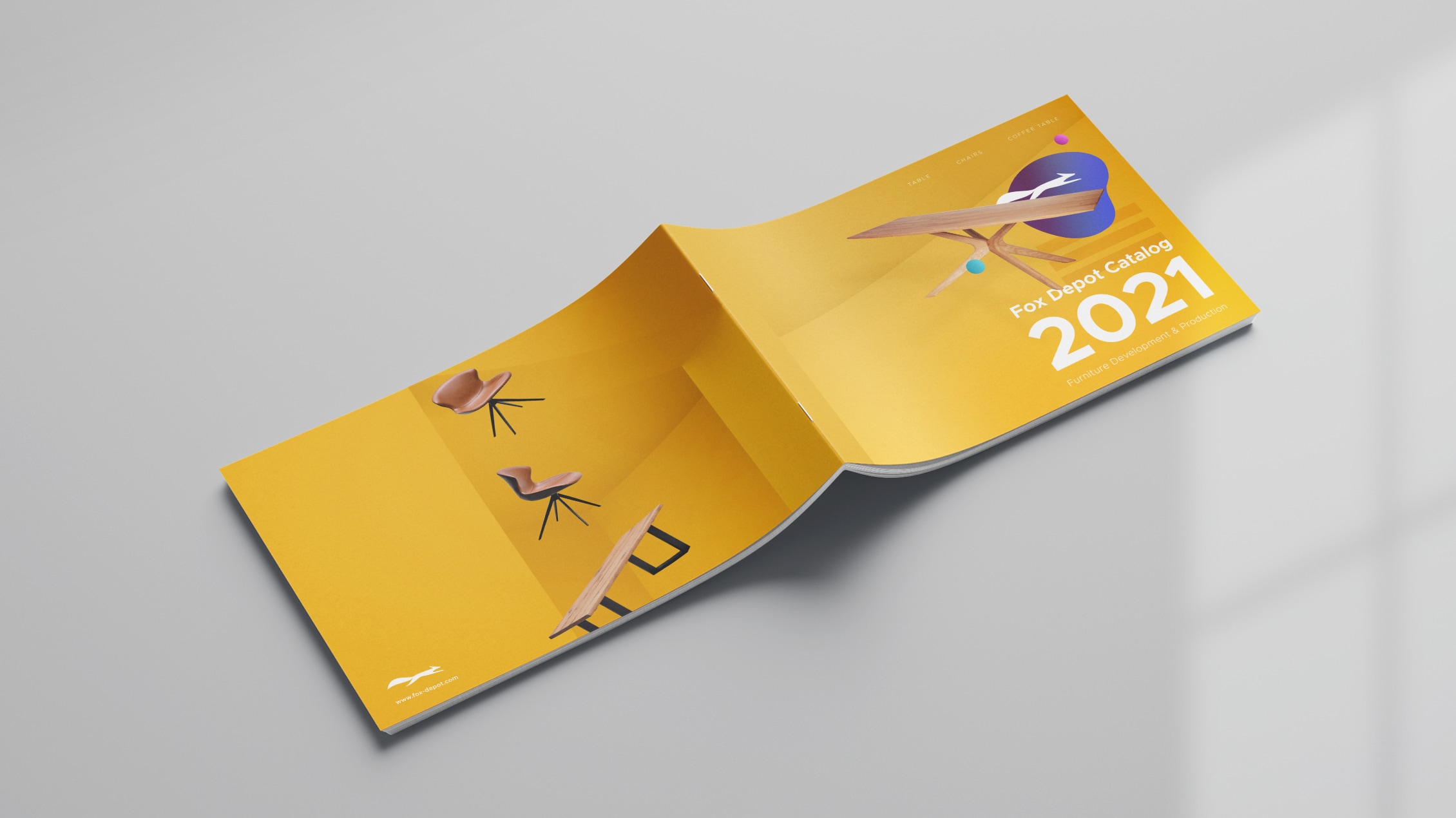 brochure design cover page mockup of fox depot