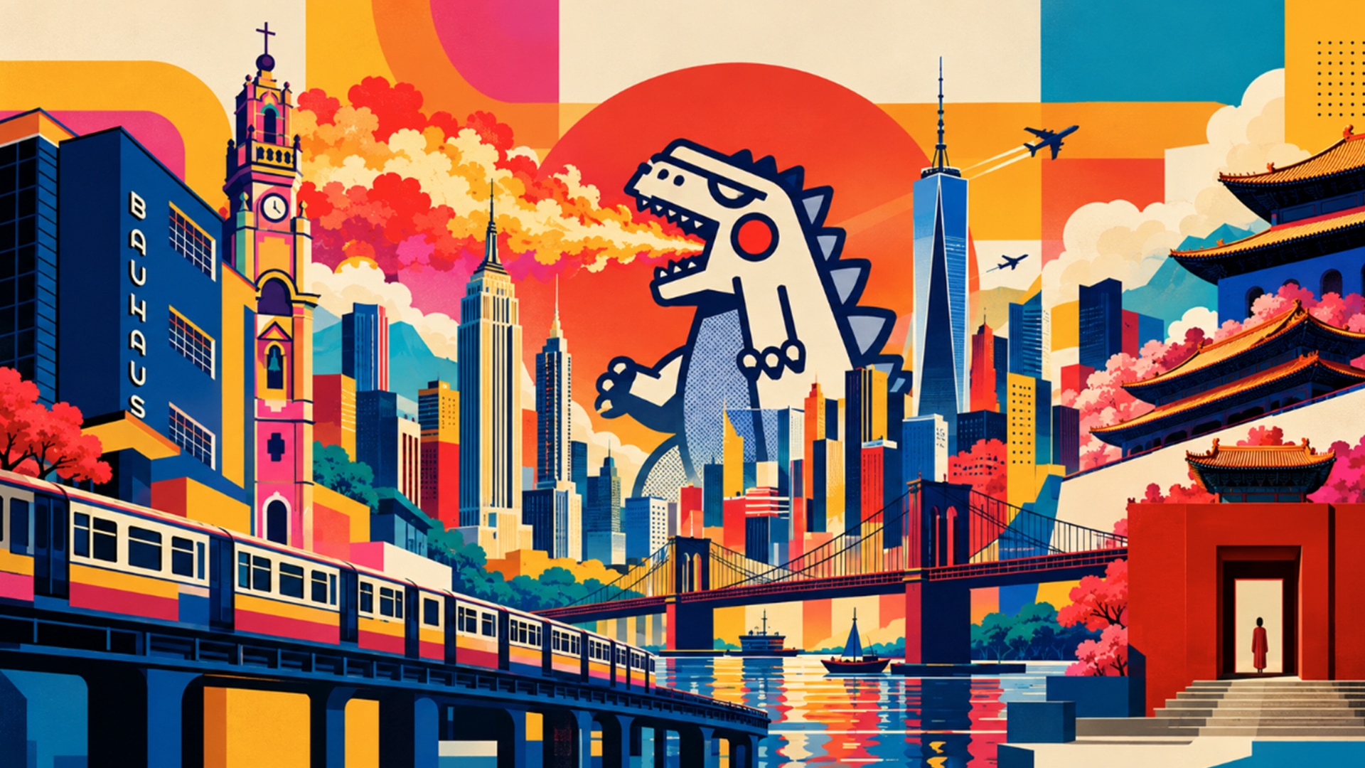 Design agency Asia illustration combining Asian and Western city landmarks